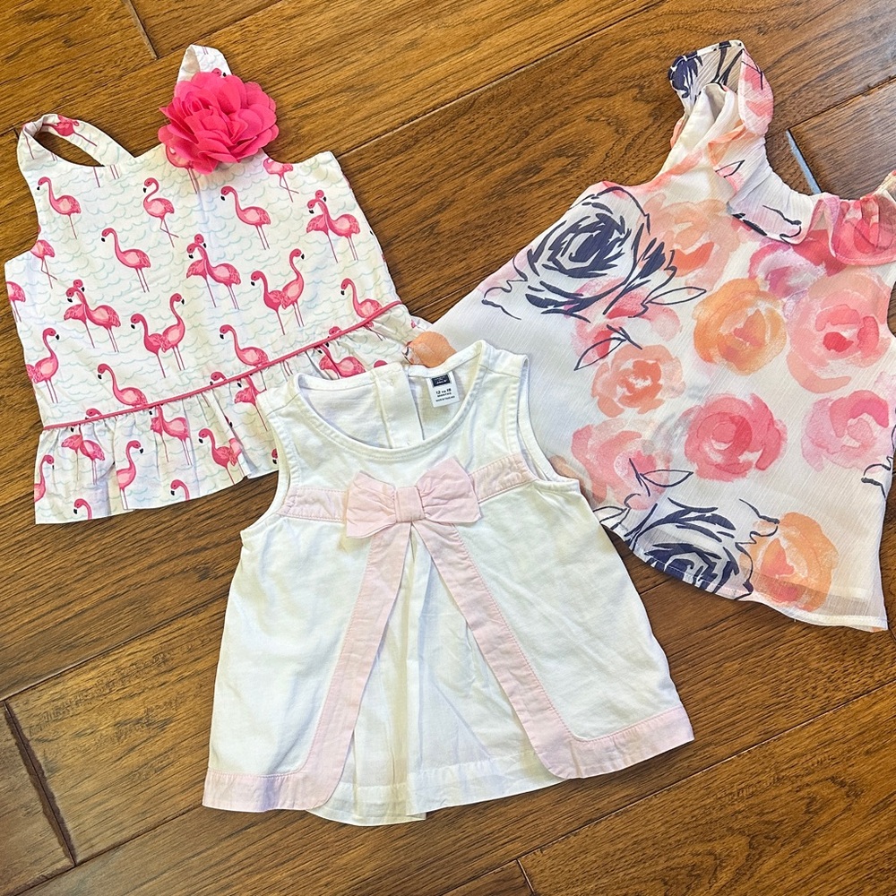 Set of Three Toddler Tank Tops with Flamingo and Floral Designs